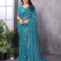Nirmohi Fashion Printed Leheriya Mirror Work Border Saree-picture-3