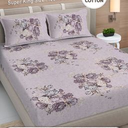 Myntra Elegant Homes Purple 300 TC Cotton King Bedsheet Set 2.70 m x 2.70 m-image-34