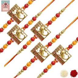 MEIRA JEWELLERY Set Of 5 Designer Rakhis With Assorted Greeting Card & Roli Chawal-23