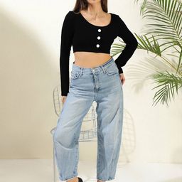 Stylecast X Kotty Women Solid Blouson Crop Top-image-65