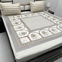 Pure Decor White & Brown Graphic 300 TC King Bedsheet with 2 Pillow Covers-image-18