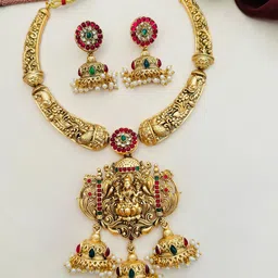 ABDESIGNS Sophisticated Gold-Plated Stones-Studded & Beaded Lakshmi God Jewellery Set-image-17