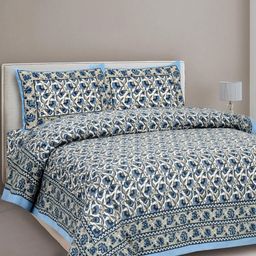 Lali Prints Blue & White Floral Printed 210 TC Cotton King Bedsheet Set 2.36 m x 2.75 m-image-82