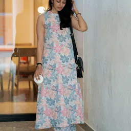 Anni Designer Floral Printed Round Neck A-line Kurta With Palazzos-57
