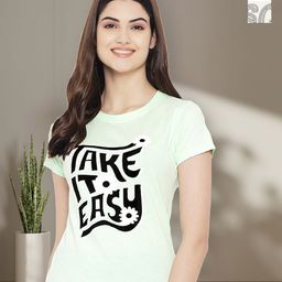 Dreambe Women Pack of 2 Typography Printed Round Neck Cotton Regular Fit T-shirts-image-15