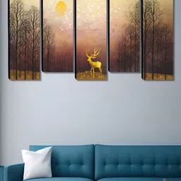 Aura Black & Gold-Toned 5 Pieces Wooden Wall Paintings-image-93