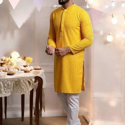 Atly Men Embroidered Regular Sequinned Kurta with Pyjamas image 5