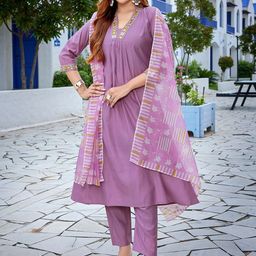 Royal Export Geometric Yoke Design Mirror Work Straight Kurta With Trouser & Dupatta-54