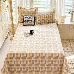 JC HOME Cream-Coloured Geometric Pure Cotton 230TC King Bedsheet Set 2.30 m x 2.00 m-image-73