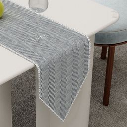 HOME AFFAIRS Grey & White Stripped Yard Syed Table Runner-46