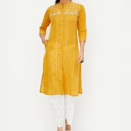 max Floral Embroidered Mandarin Collar Thread Work Straight Kurta-23
