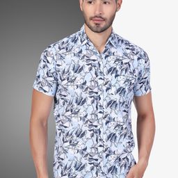 D Finish Smart Floral Printed Spread Collar Cotton Linen Casual Shirt-image-80