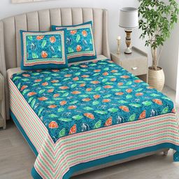 Bombay Spreads Turquoise Blue Floral Cotton 180 TC King Bedsheet Set 2.74 m X 2.20 m-image-51