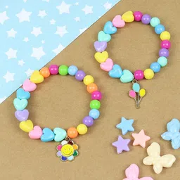 Asthetika Kids Girls Set of 2 Beaded Smiling Flower Balloon Charm Elasticated Bracelets-picture-24