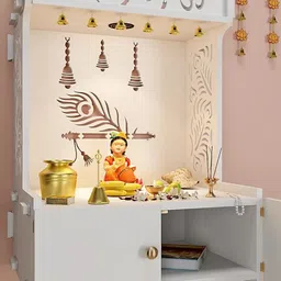 Homscape White Wooden Pooja Mandir-21