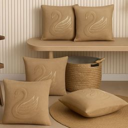 MFD HOME FURNISHING Khaki Set of 5 Embroidered Square Cushion Covers-picture-21