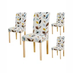 HOUSE OF QUIRK White & Brown 4 Pieces Floral Printed Removable & Washable Chair Covers-image-94