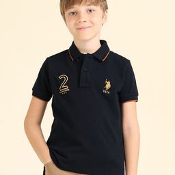 U.S. Polo Assn. Kids Boys Typography Printed Polo Collar Cotton Regular Fit T-shirt-image-75