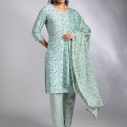 Moda Rapido Women Floral Printed Cotton Kurta with Trousers & Dupatta-image-97