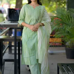 Anni Designer Striped Notch Neck Straight Kurta With Trousers & Dupatta-42
