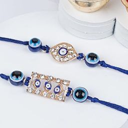 Kaameri Bazaar Set Of 2 Evil Eye Rakhis With Pooja Coin Greeting Card & Roli Chawal-image-45