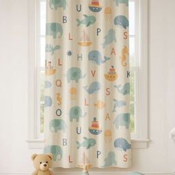 STITCHNEST Kids Cream-Coloured & Blue Quirky Velvet Door Curtain-image-65