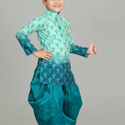 NFC CREATION Boys Floral Printed Regular Dupion Silk Kurta with Patiala image 3