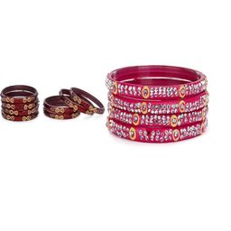 SOMIL Women Set Of 12 Maroon & Pink Alloy Artificial Stones & Beads Bangles-picture-24