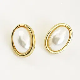 Bienvene Gold Plated Pearls Beaded Oval Studs-44