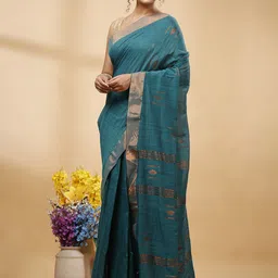 SLAGHA Ethnic Motifs Zari Taant Saree-image-5