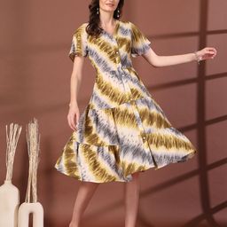 plusS Tie and Dye Print Fit & Flare Dress-image-79