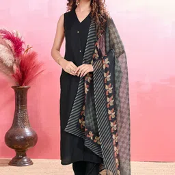 MOJILAA V Neck Sleevless Straight Kurta with Salwar & With Dupatta-image-44