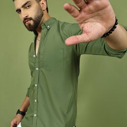 Indian Needle Men Classic Fit Solid Button-Down Collar Pure Cotton Casual Shirt-image-90