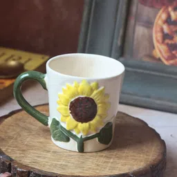 WEAVING HOMES White & Yellow Printed Ceramic Glossy Mugs 280 ml-48