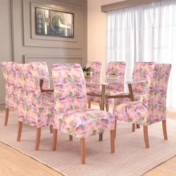 Kuber Industries 8-Pcs Purple & Pink Printed Stretchable Dining Chair Covers-24