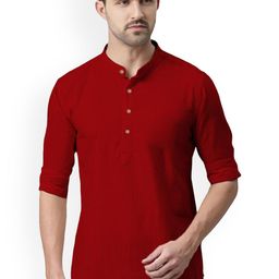 univibe Band Collar Rolled-Up Sleeves Pure Cotton Slim Fit Kurta-image-84
