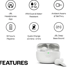 Wave Beam TWS, 32Hr Playtime, IP54, Smart Ambient & TalkThru Mode, JBL App Bluetooth Headset image 3