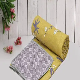 Myntra Elegant Homes Mustard & Purple Floral Microfiber AC Room 150 GSM Double Bed Dohar-image-36