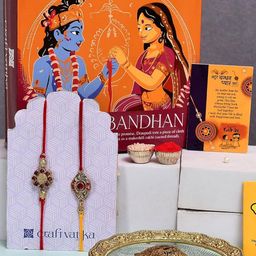 CraftVatika 5-Pcs Rakhi With Showpiece &Tilak With GreetingCard-image-4