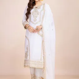 NARI DREAM Women Floral Embroidered Regular Thread Work Kurta with Trousers & Dupatta-picture-18