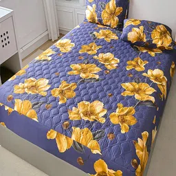 JC HOME Blue & Yellow Floral 150 TC Fitted King Bedsheet Set-2 m x 2.2 m-32