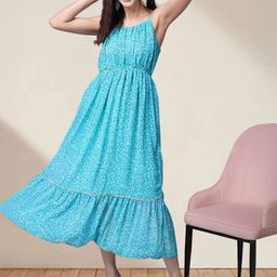 Popwings Women Floral Printed Shoulder Straps Fit & Flare Midi Dress-image-47