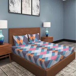 Myntra Elegant Homes Grey & Blue Geometric Printed 300 TC King Bedsheet Set 2.5 m x 2.2 m-image-63