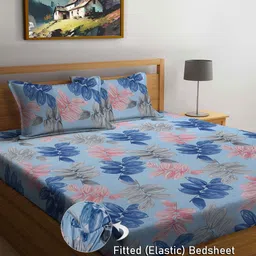 Myntra Elegant Homes Blue Printed 300 TC King Size Fitted Bedsheet Set 2.50 m x 2.25 m-image-81