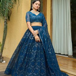 KALINI Embroidered Sequinned Semi-Stitched Lehenga With Unstitched Blouse & Dupatta-picture-57