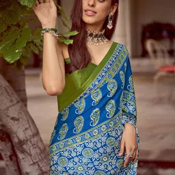 Saree mall Ajrak Block Poly Crepe Block Print Sarees image 3