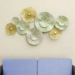 vedas Mystic Indiana Gold-Toned & Green Textured Metal Fiona Round Wall Decor-5