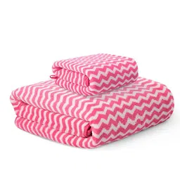 Kuber Industries Pink & White 2 Pieces Striped Microfiber 270 GSM Towel Set-38
