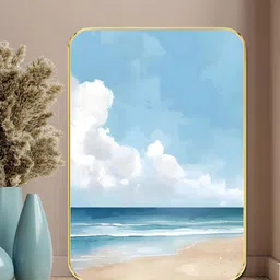 SAF Blue & White Tranquil Beach Sparkle Wooden Wall Art-image-3