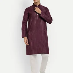 WELL TEX Striped Embroidered Mandarin Collar Straight Kurta-image-99